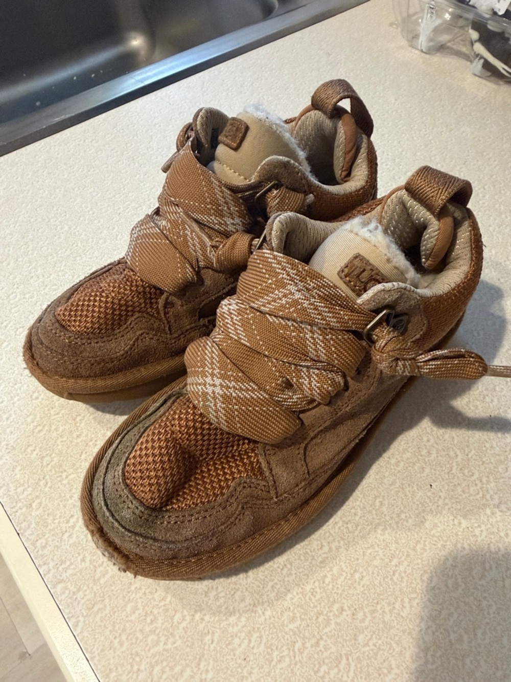 UGG Kids Tan Brown Lace-Up Cozy Boots - Picture 3 of 8
